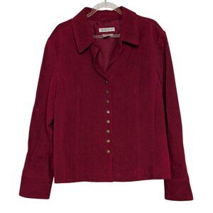 Coldwater Creek Leather Jacket Womens Petite Size XL Red Long Sleeve V Neck Snap